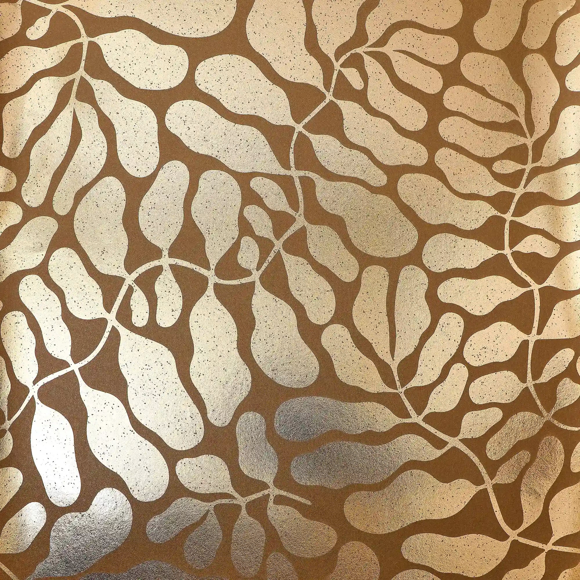 Coral Reef Wallpaper in Mocha with Gold Foil