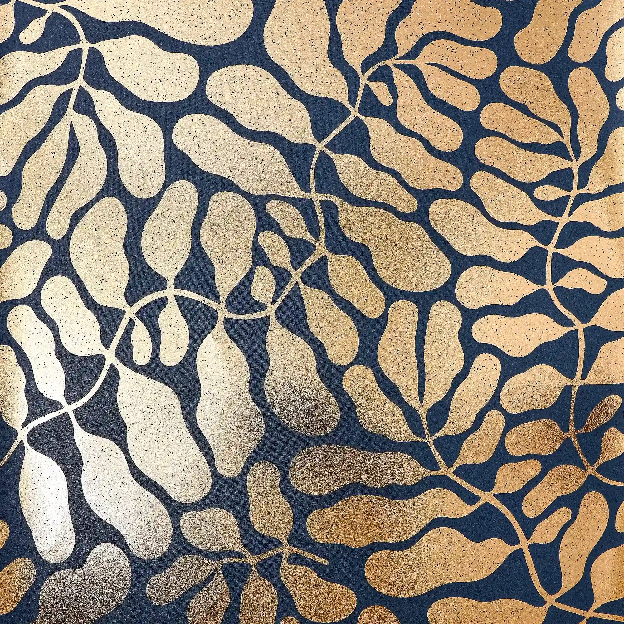 Coral Reef Wallpaper in Navy with Gold Foil