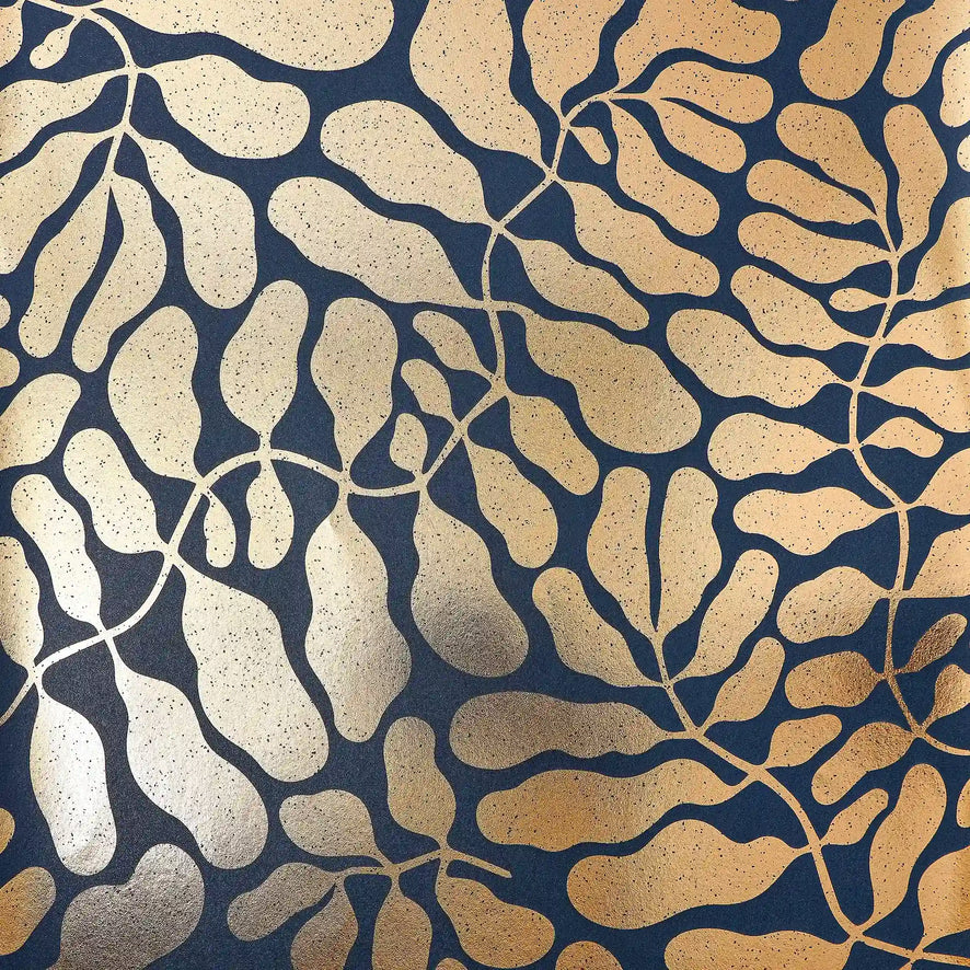 Coral Reef Wallpaper in Navy with Gold Foil