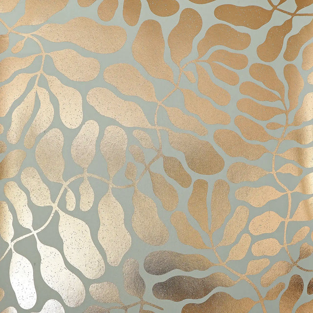 Coral Reef Wallpaper in Pale Green with Gold Foil