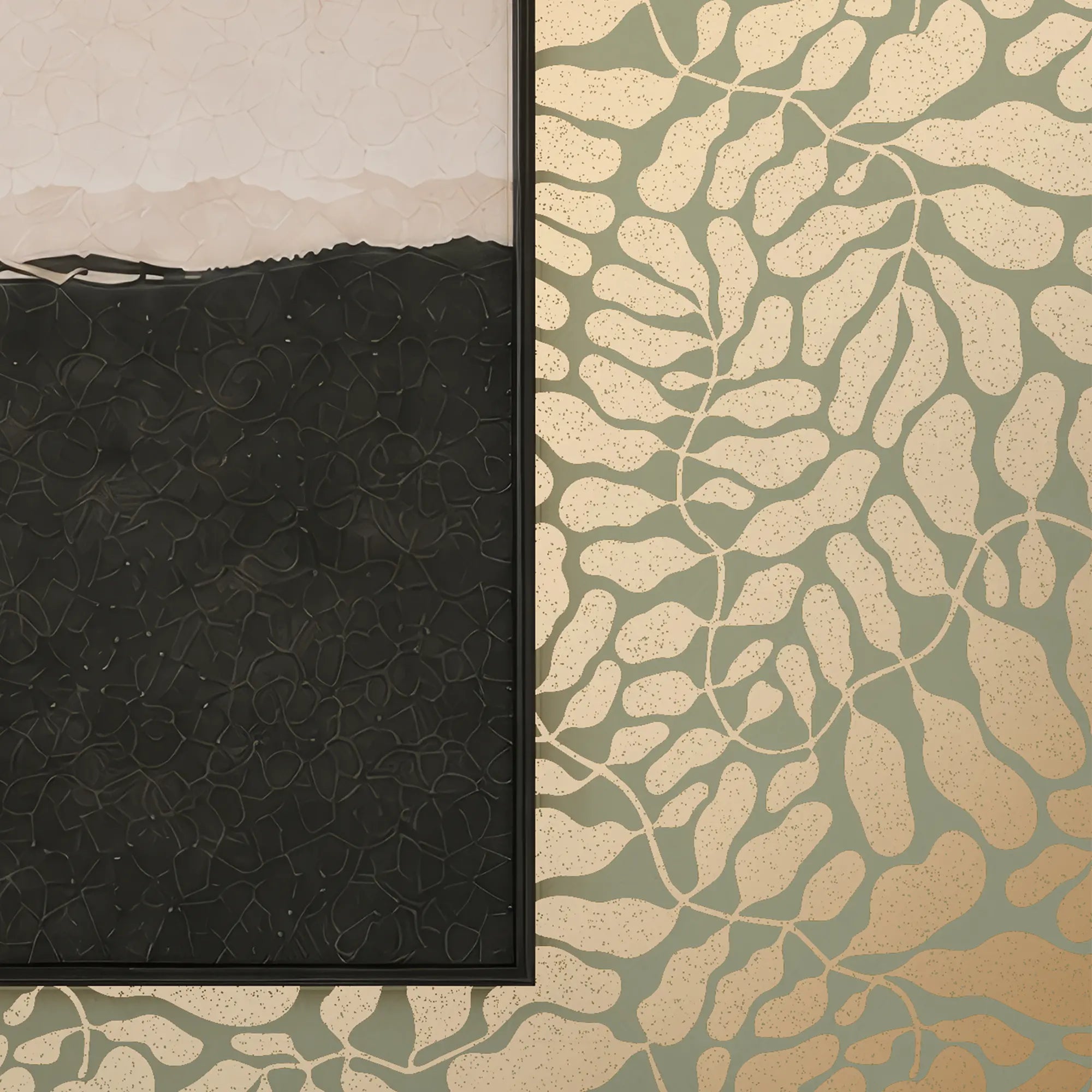 Coral Reef Wallpaper in Sage Green with Gold Foil