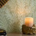 Darjeeling Leaf Metallic Wallpaper in Sage Green and Ivory with Gold Sparkle