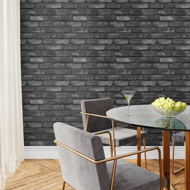 Deansgate Brick Wallpaper in Dark Grey