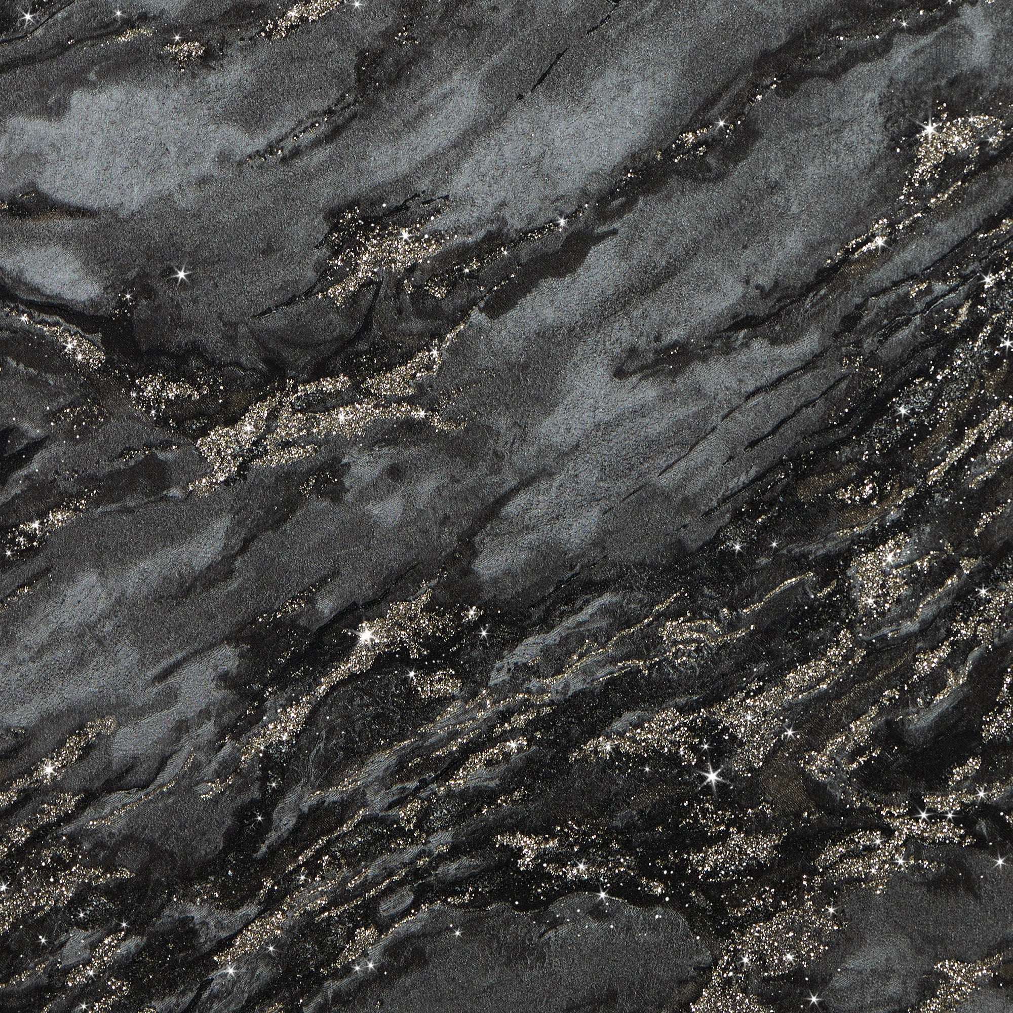 Decadence Wallpaper in Charcoal and Black with Gold Glitter