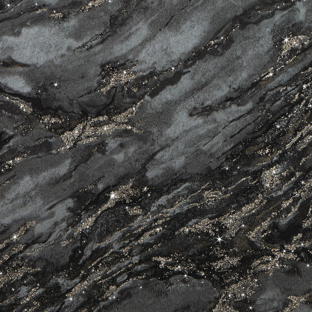 Decadence Wallpaper in Charcoal and Black with Gold Glitter