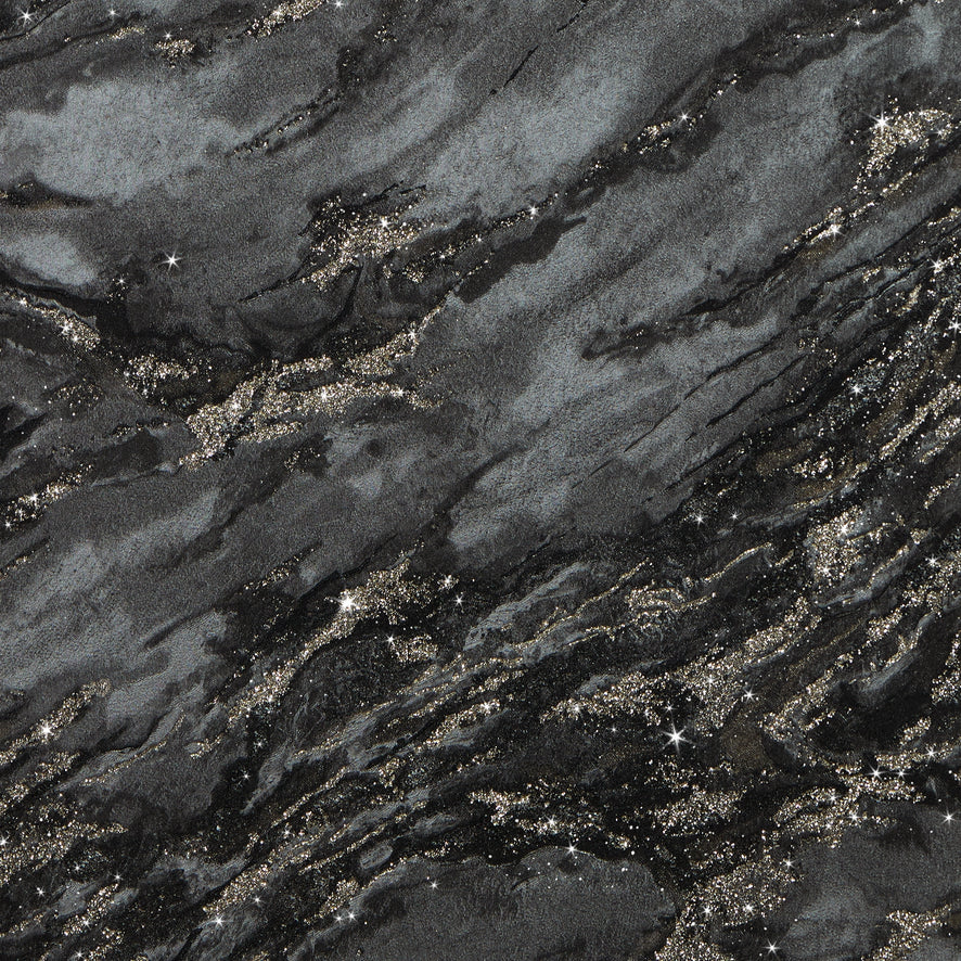 Decadence Wallpaper in Charcoal and Black with Gold Glitter
