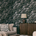 Decadence Wallpaper in Charcoal and Black with Gold Glitter