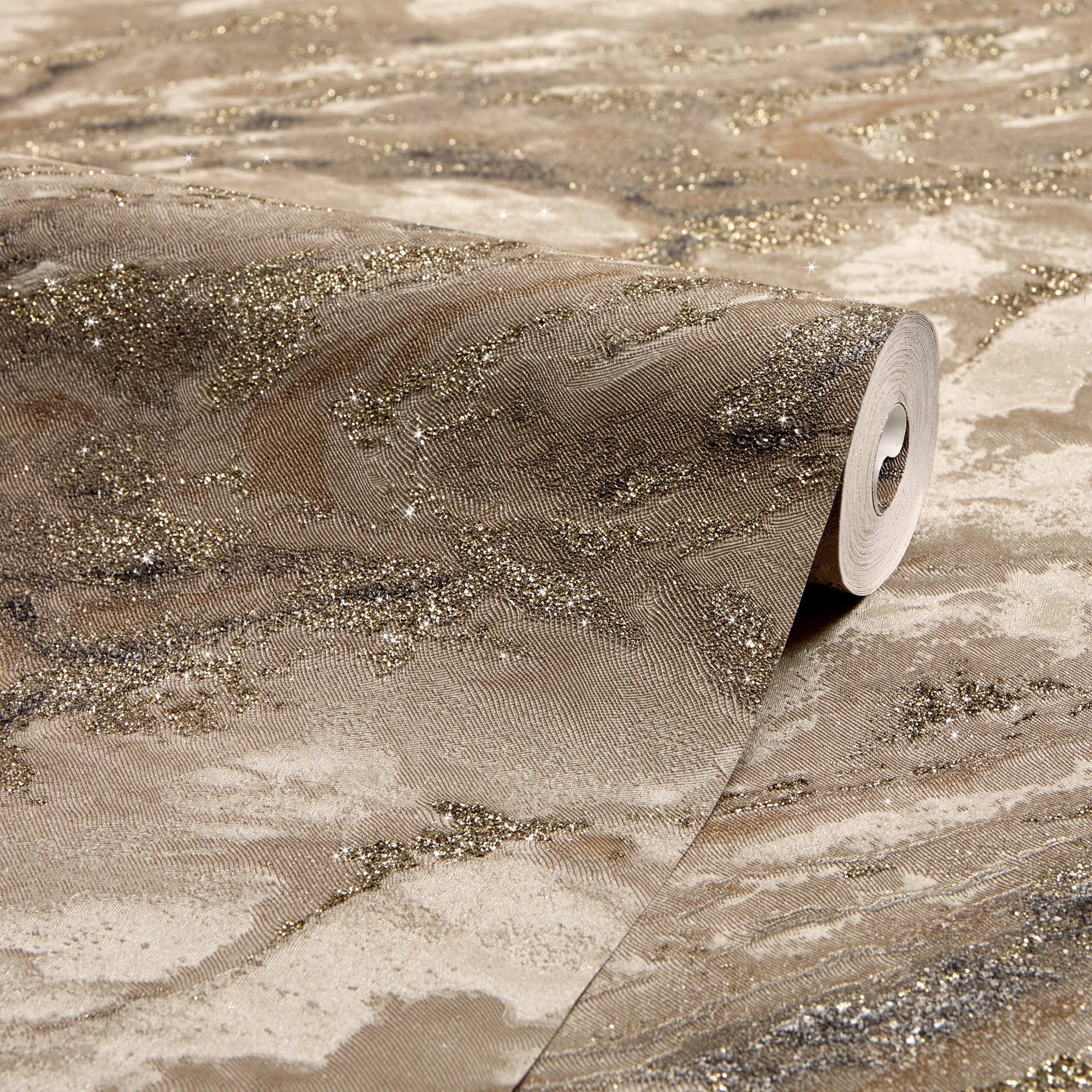 Decadence Wallpaper in Latte with Gold Glitter