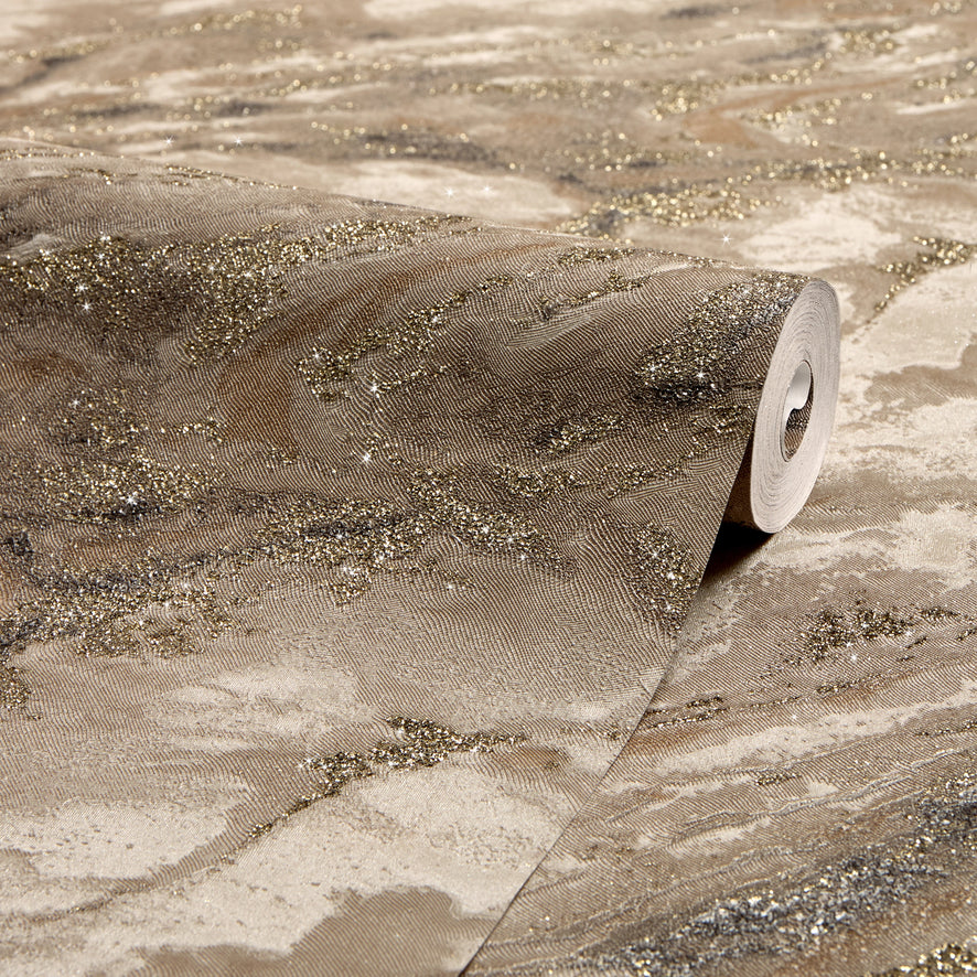 Decadence Wallpaper in Latte with Gold Glitter