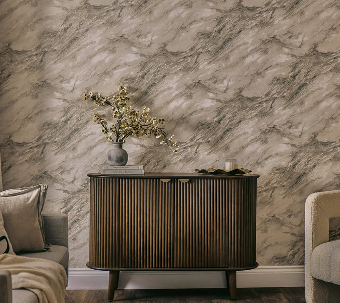 Decadence Wallpaper in Latte with Gold Glitter