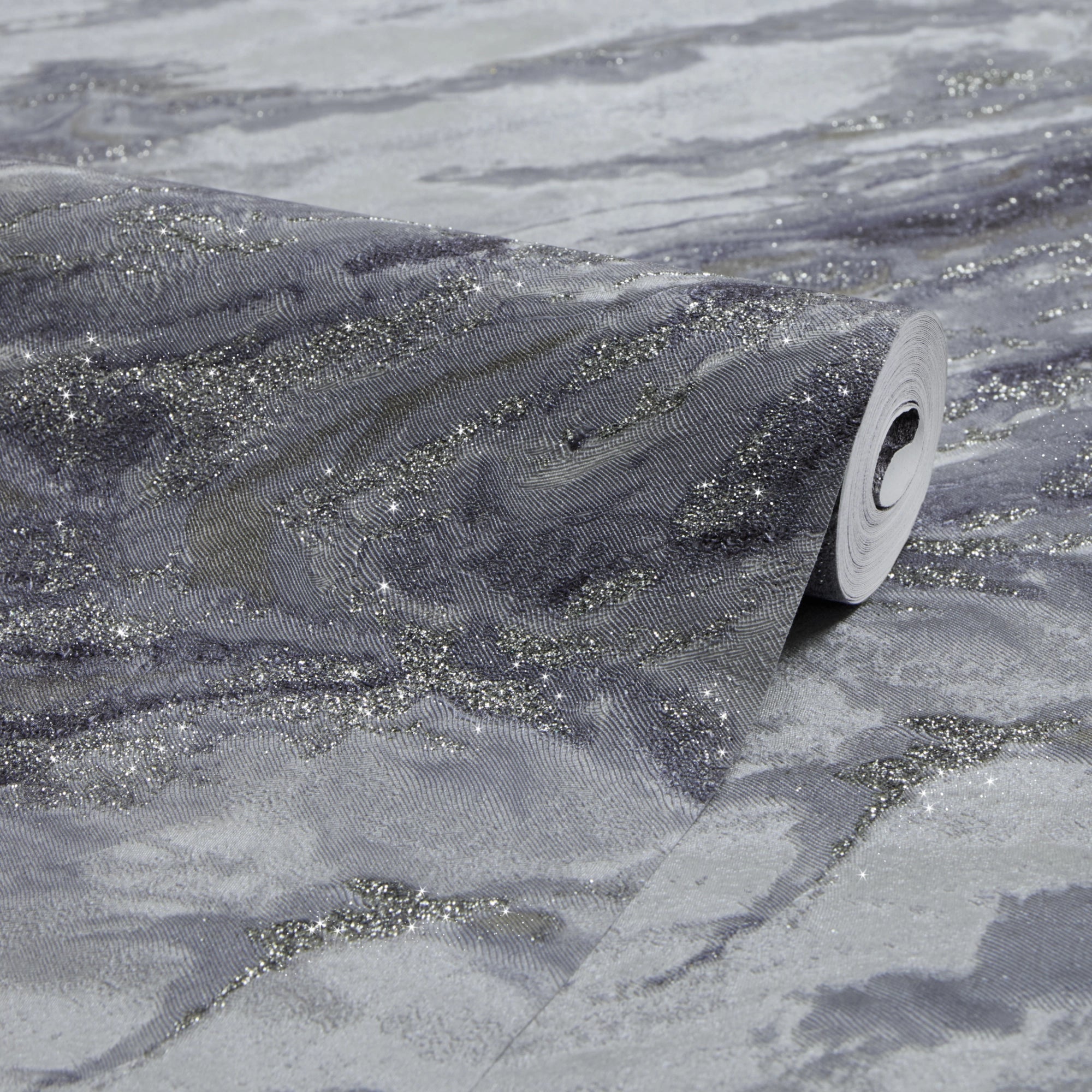 Decadence Wallpaper in Light Grey and Blue Grey with Silver Glitter