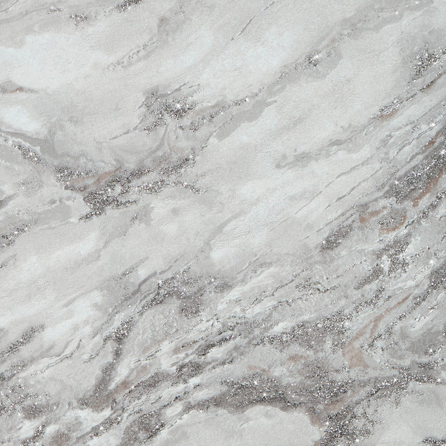 Decadence Wallpaper in White and Grey with Silver Glitter