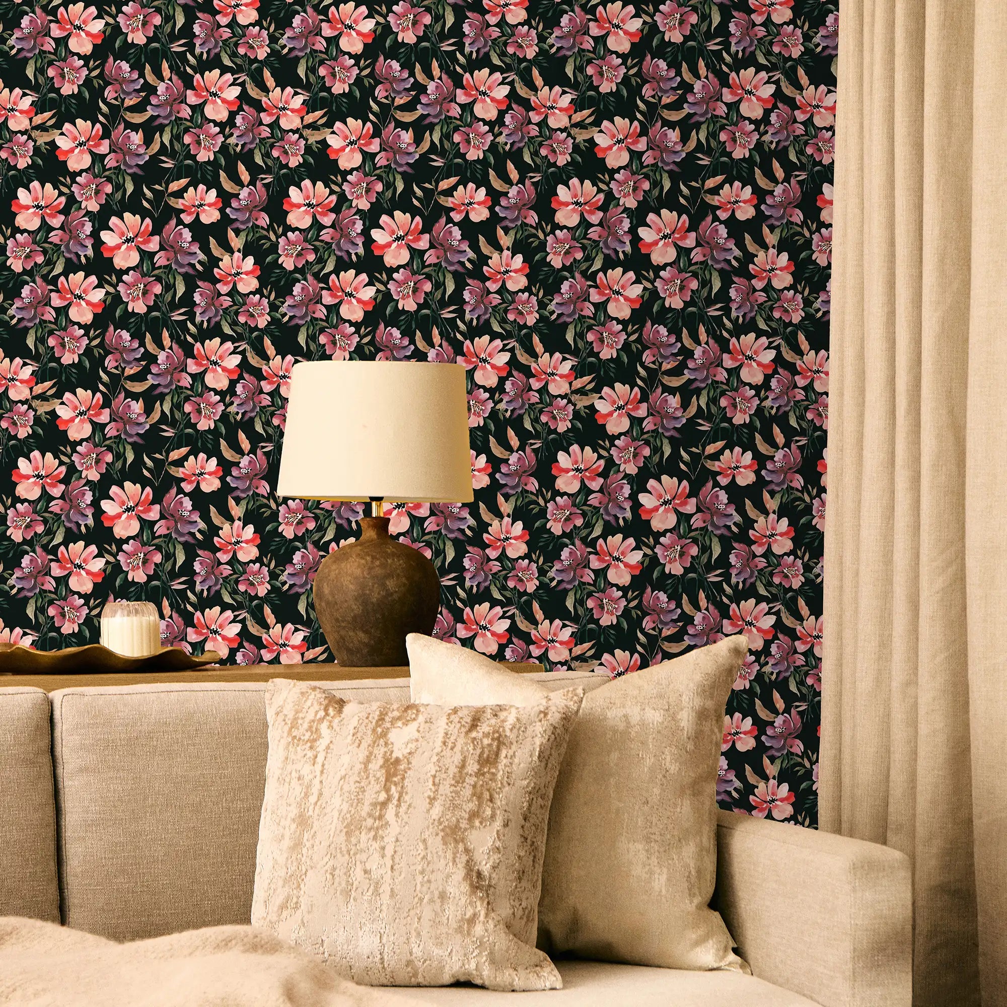 Deep Petal Drift Wallpaper in Deep Green