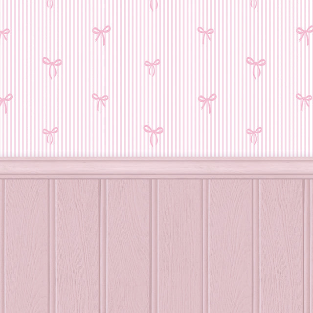 Delicate Bows on Pinstripe Panel Wallpaper in Pink with Pink Panel
