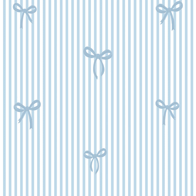 Delicate Bows on Pinstripe Wallpaper in Blue