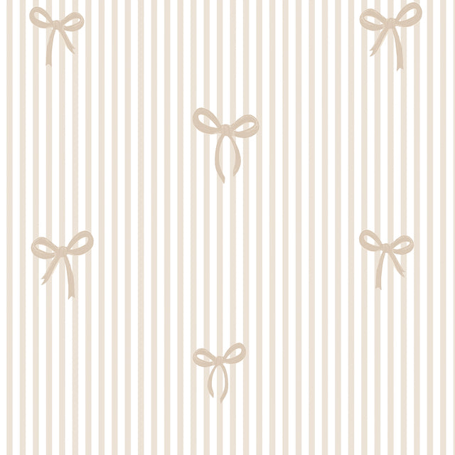 Delicate Bows on Pinstripe Wallpaper in Natural