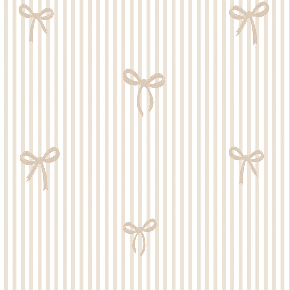 Sample of Delicate Bows on Pinstripe Wallpaper in Natural