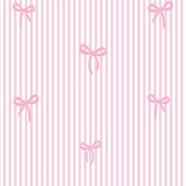 Delicate Bows on Pinstripe Wallpaper in Pink
