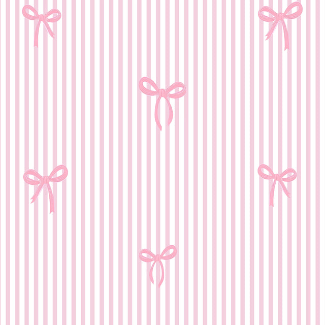 Delicate Bows on Pinstripe Wallpaper in Pink
