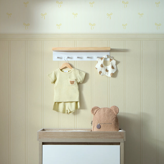 Delicate Bows on Pinstripe Panel Wallpaper in Lemon with Lemon Yellow Panel