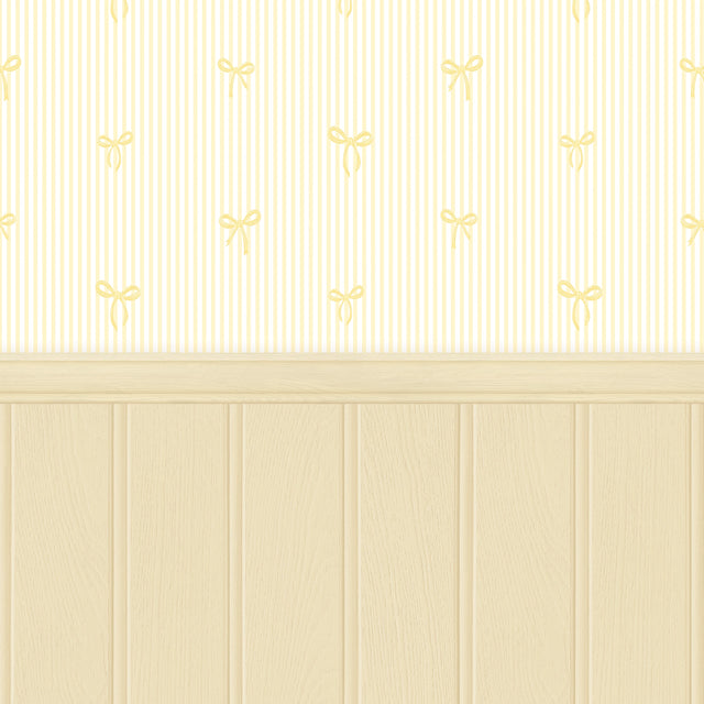 Delicate Bows on Pinstripe Panel Wallpaper in Lemon with Lemon Yellow Panel