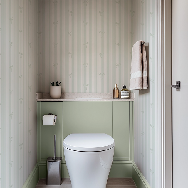 Delicate Bows on Pinstripe Wallpaper in Mint Green