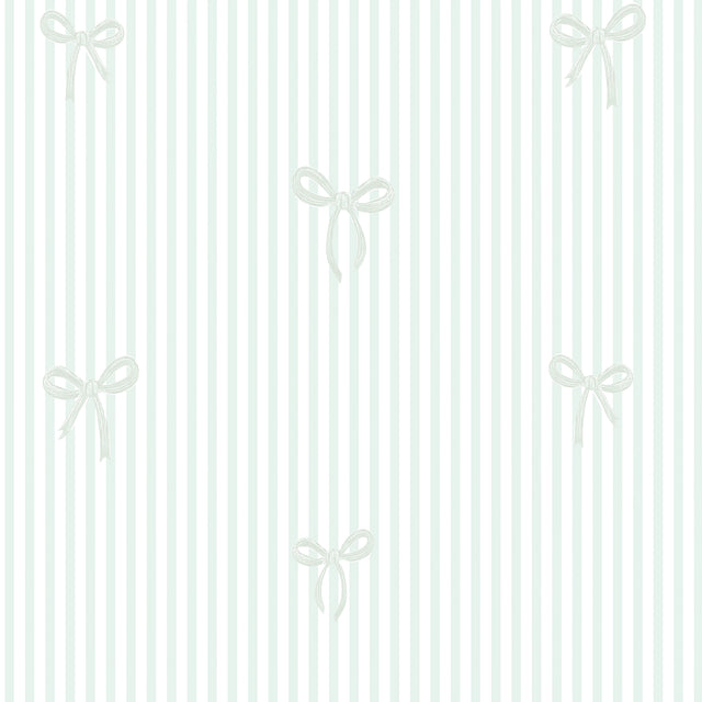 Delicate Bows on Pinstripe Wallpaper in Mint Green