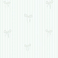 Sample of Delicate Bows on Pinstripe Wallpaper in Mint Green