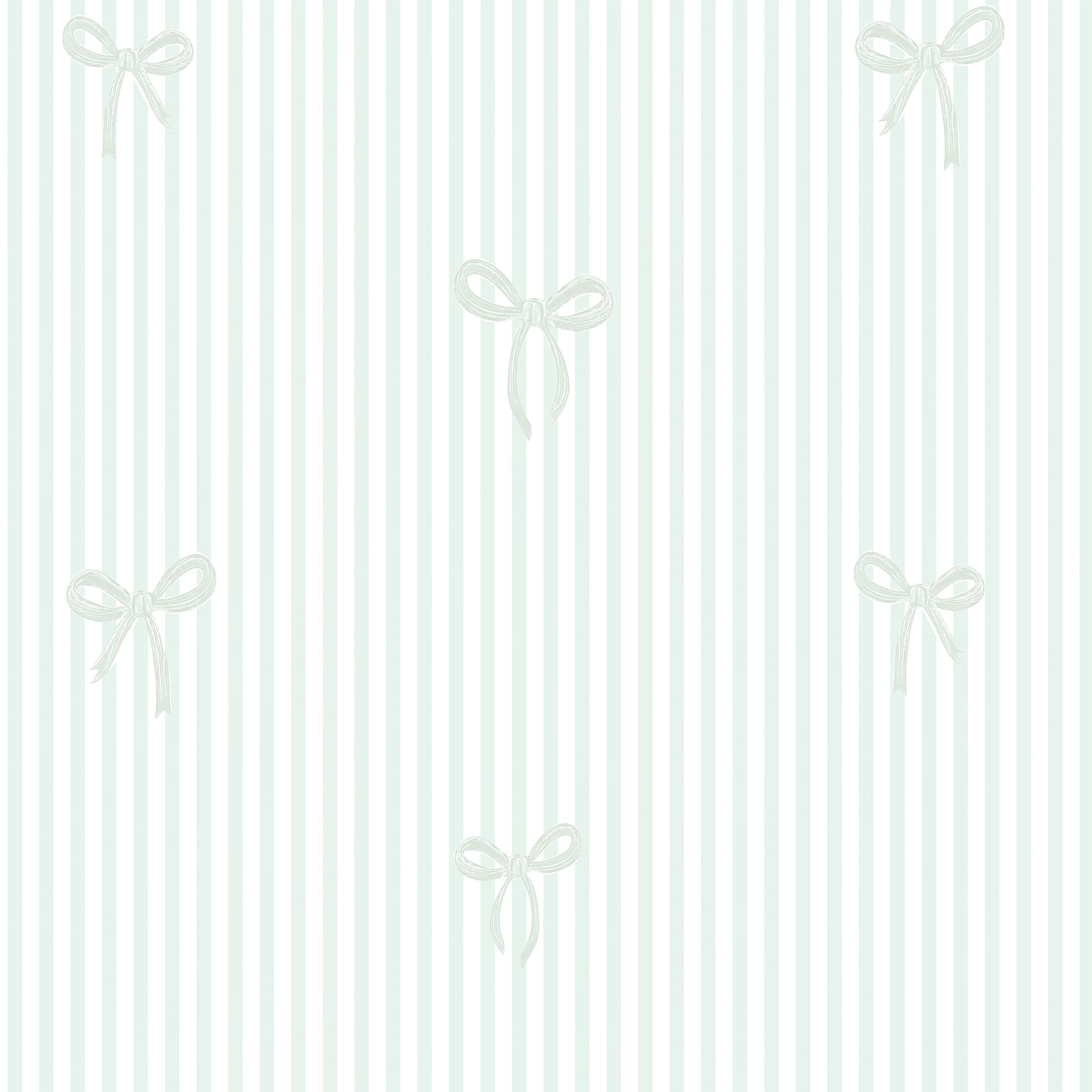 Sample of Delicate Bows on Pinstripe Wallpaper in Mint Green