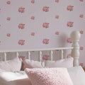 Delicate Posy on Pinstripe Wallpaper in Pink
