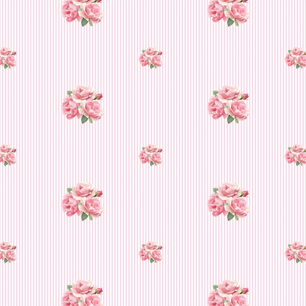 Delicate Posy on Pinstripe Wallpaper in Pink