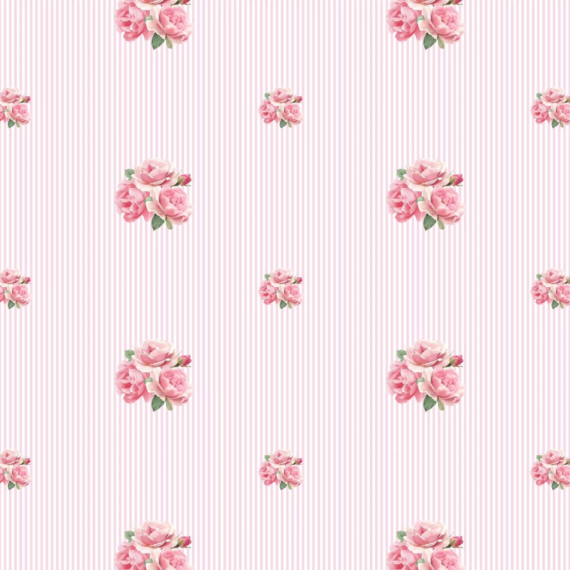 Delicate Posy on Pinstripe Wallpaper in Pink