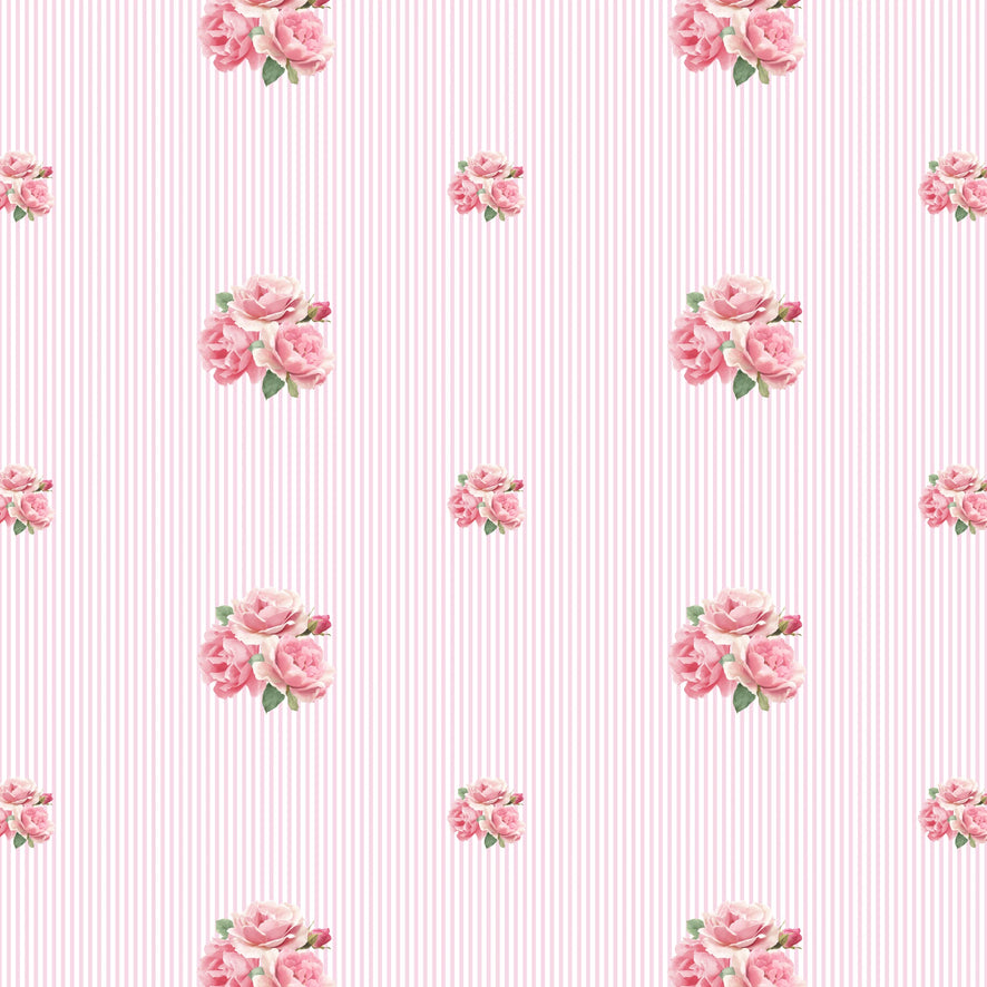Delicate Posy on Pinstripe Wallpaper in Pink