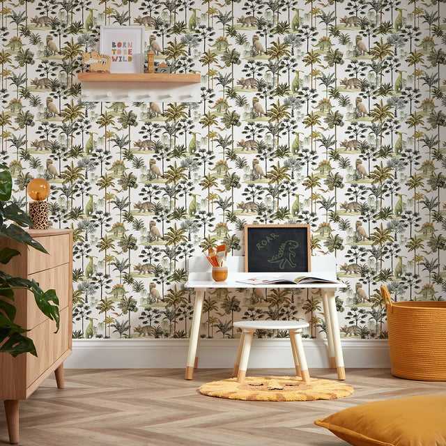 Dino Adventures Wallpaper in Earthy Tones