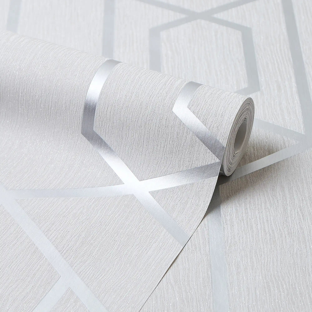 Prism Deco Wallpaper in Silver with Silver Metallic