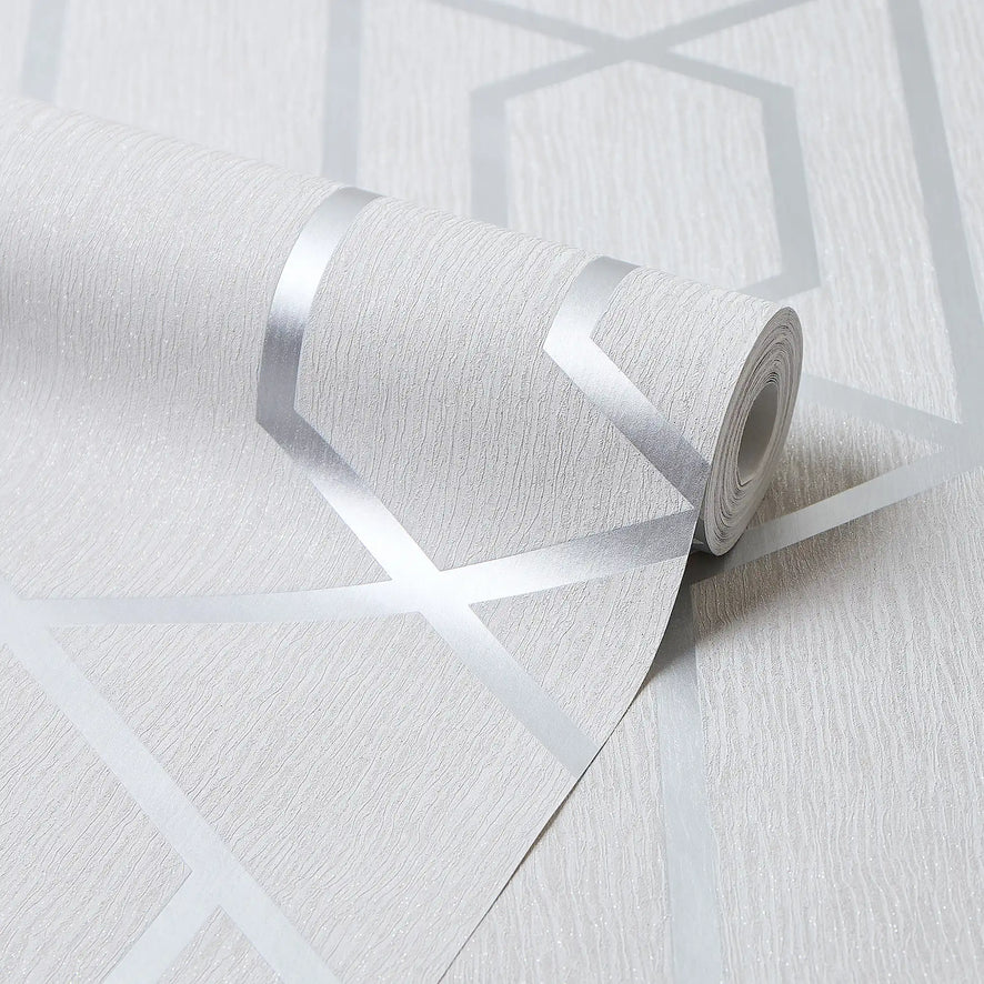 Prism Deco Wallpaper in Silver with Silver Metallic