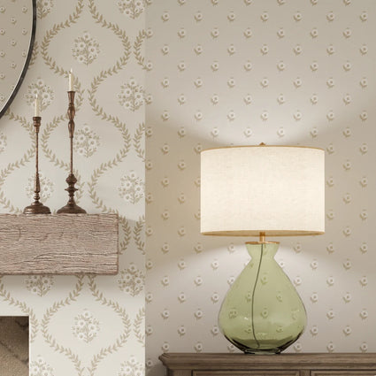 Ditsy Posy Wallpaper in Taupe on Cream