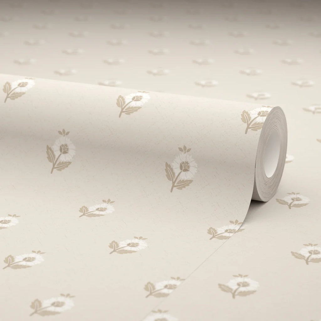 Ditsy Posy Wallpaper in Taupe on Cream