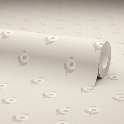 Ditsy Posy Wallpaper in Taupe on Cream