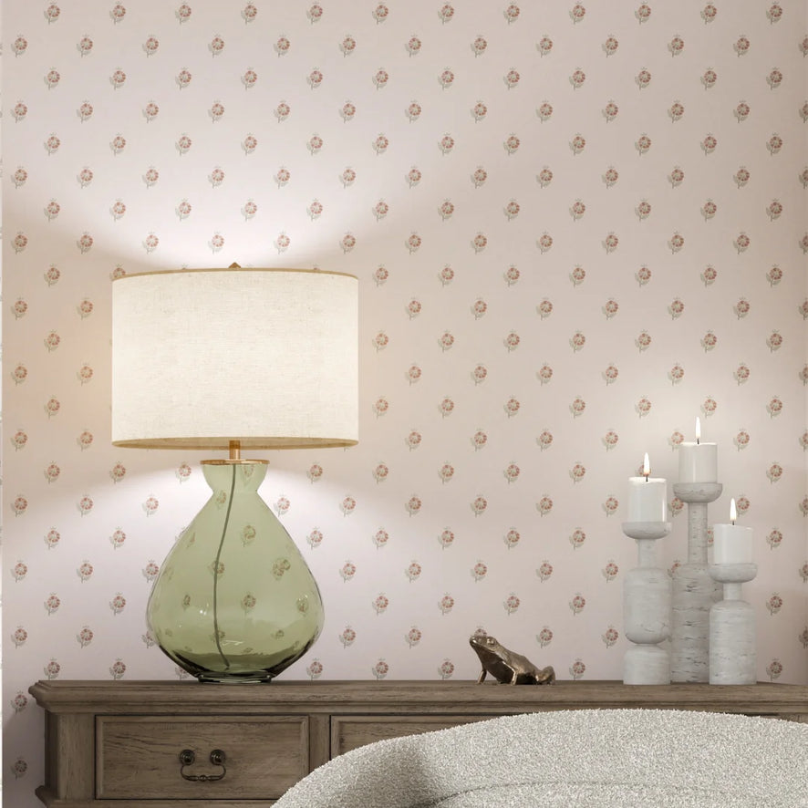 Ditsy Posy Wallpaper in Vintage Pink and Sage