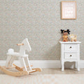 Ditsy Gardenia Wallpaper in Sage, Soft Blues and Peach