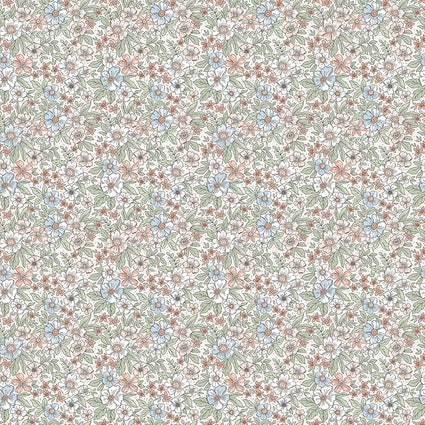 Ditsy Gardenia Wallpaper in Sage, Soft Blues and Peach