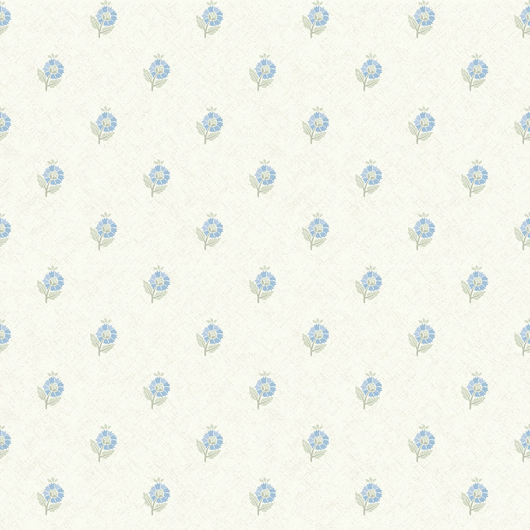 Sample of Ditsy Posy Wallpaper in Blue and Sage on Cream