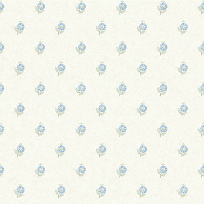 Ditsy Posy Wallpaper in Blue and Sage on Cream