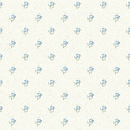 Ditsy Posy Wallpaper in Blue and Sage on Cream