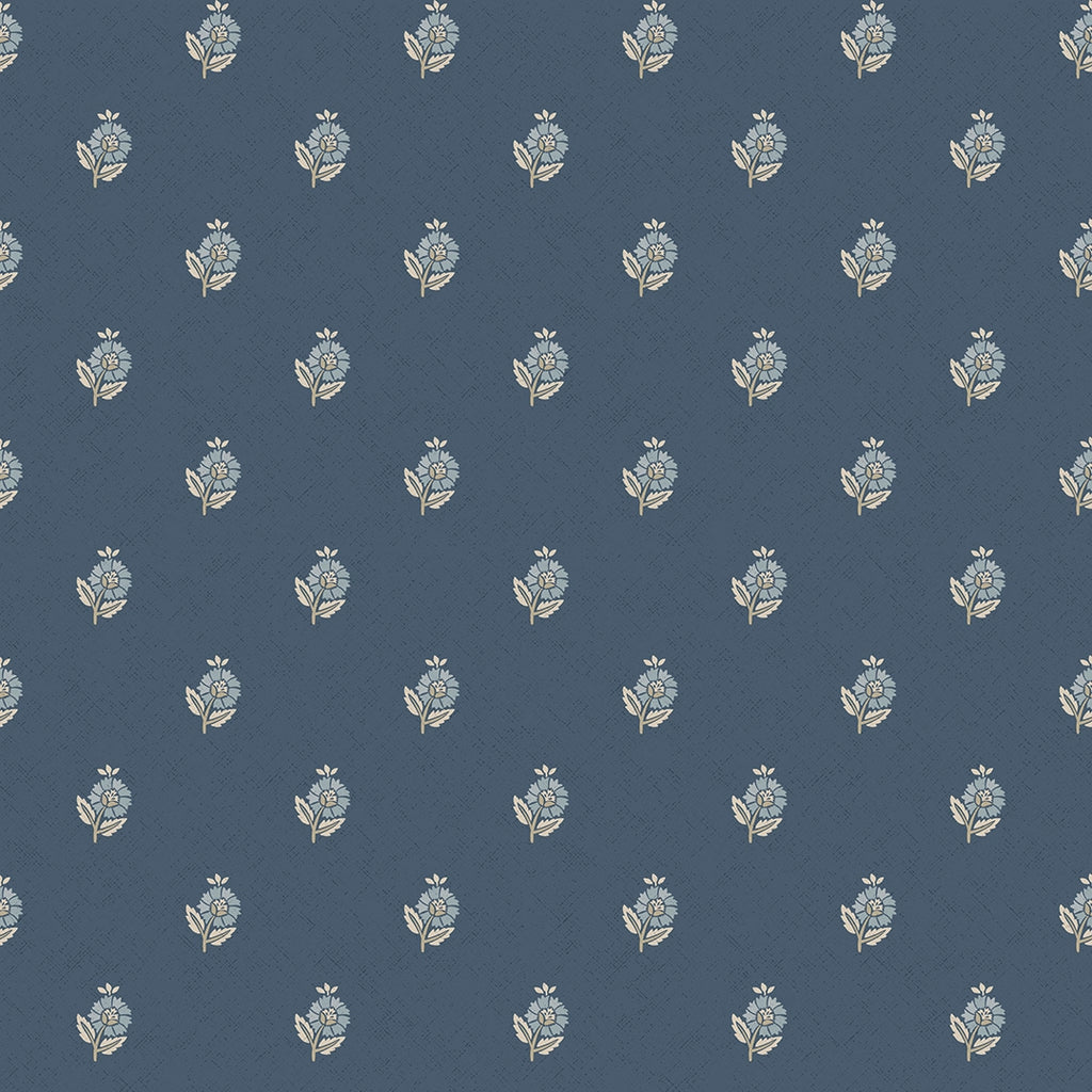 Ditsy Posy Wallpaper in Cream on Navy