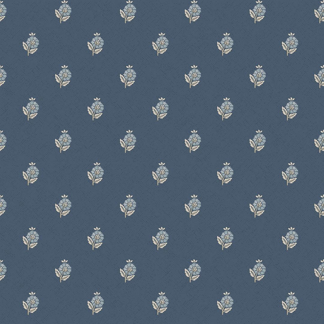 Ditsy Posy Wallpaper in Cream on Navy