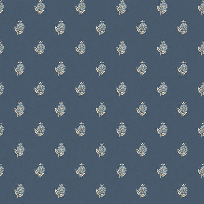 Ditsy Posy Wallpaper in Cream on Navy