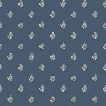 Ditsy Posy Wallpaper in Cream on Navy