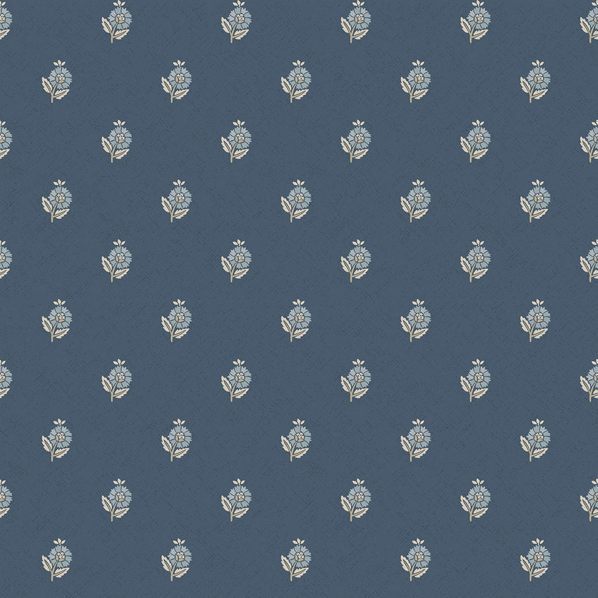 Ditsy Posy Wallpaper in Cream on Navy